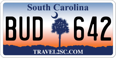 SC license plate BUD642