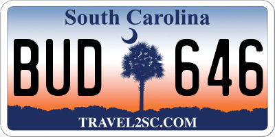 SC license plate BUD646