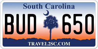 SC license plate BUD650