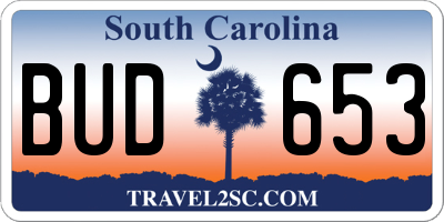 SC license plate BUD653