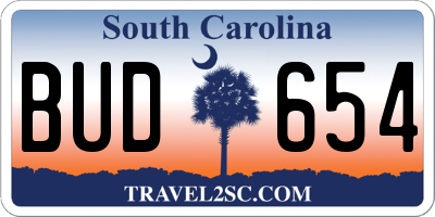 SC license plate BUD654
