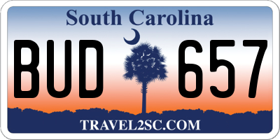 SC license plate BUD657