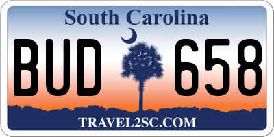 SC license plate BUD658