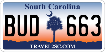 SC license plate BUD663