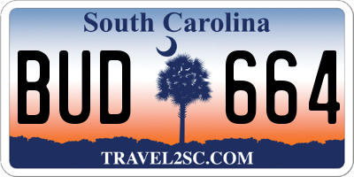 SC license plate BUD664
