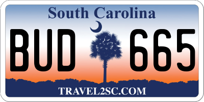 SC license plate BUD665
