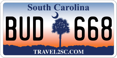 SC license plate BUD668