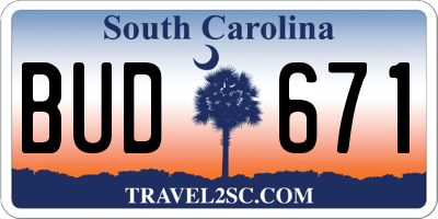 SC license plate BUD671