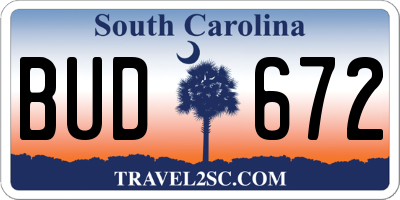 SC license plate BUD672