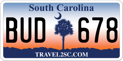 SC license plate BUD678