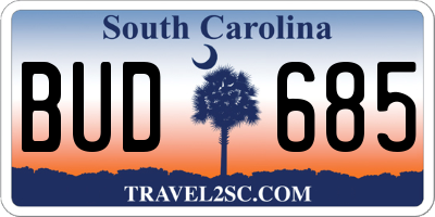 SC license plate BUD685