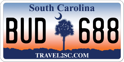 SC license plate BUD688