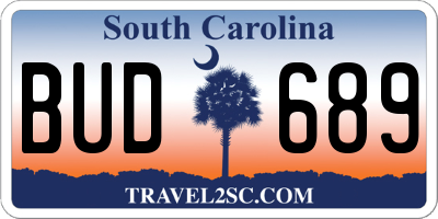 SC license plate BUD689