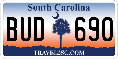SC license plate BUD690
