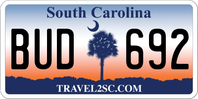 SC license plate BUD692