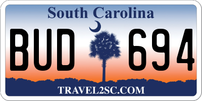 SC license plate BUD694