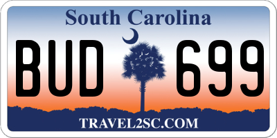 SC license plate BUD699