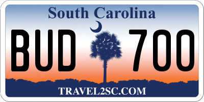 SC license plate BUD700