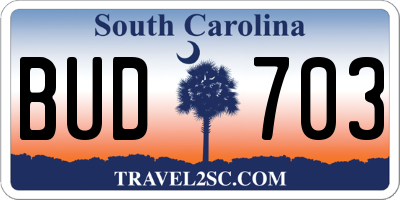 SC license plate BUD703