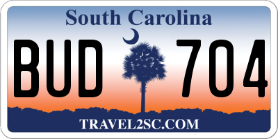 SC license plate BUD704