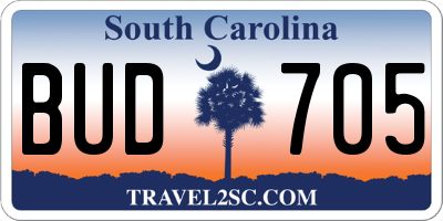SC license plate BUD705