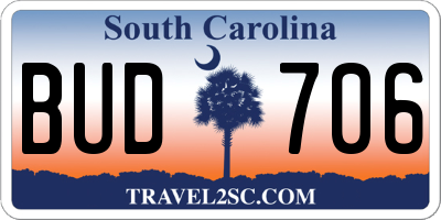 SC license plate BUD706