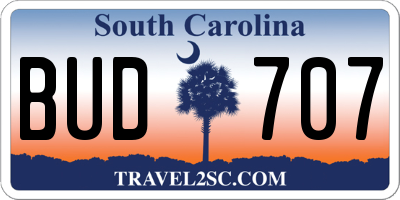 SC license plate BUD707