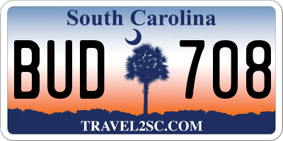 SC license plate BUD708