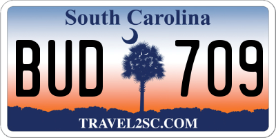 SC license plate BUD709