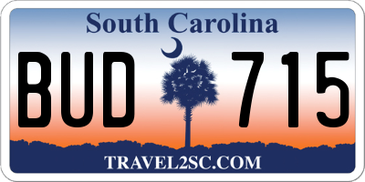 SC license plate BUD715