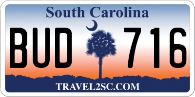 SC license plate BUD716