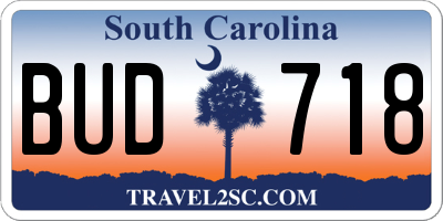 SC license plate BUD718