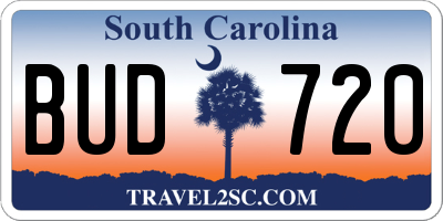 SC license plate BUD720