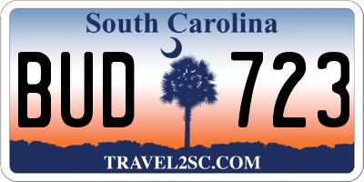SC license plate BUD723
