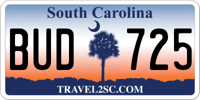 SC license plate BUD725