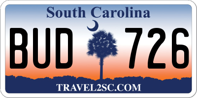 SC license plate BUD726