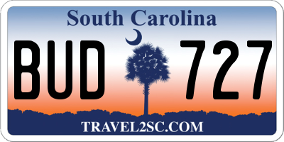 SC license plate BUD727