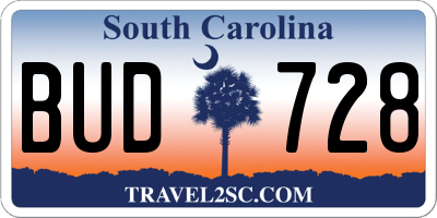 SC license plate BUD728