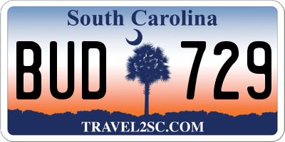 SC license plate BUD729