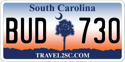 SC license plate BUD730