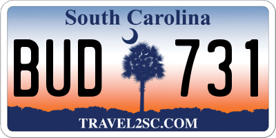 SC license plate BUD731