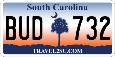 SC license plate BUD732