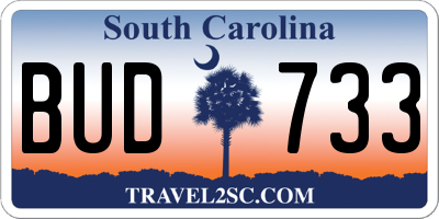 SC license plate BUD733
