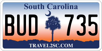 SC license plate BUD735