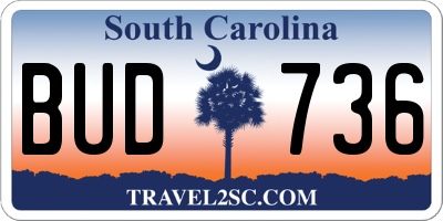 SC license plate BUD736