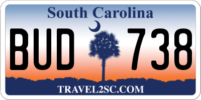 SC license plate BUD738
