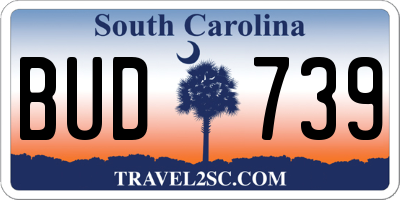 SC license plate BUD739