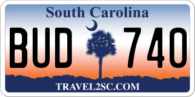 SC license plate BUD740