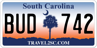 SC license plate BUD742