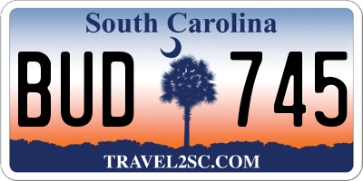 SC license plate BUD745